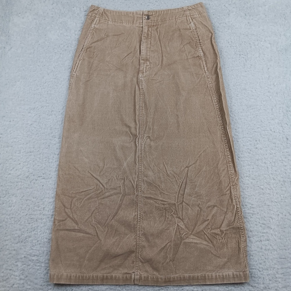 Eddie Bauer Skirt Maxi Corduroy Women 12 Tan Cargo Back Slit